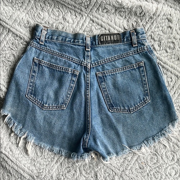 VTG 80S/90S GITANO medium wash blue Denim Frayed Hem Women's high rise cut off S - Picture 2 of 7